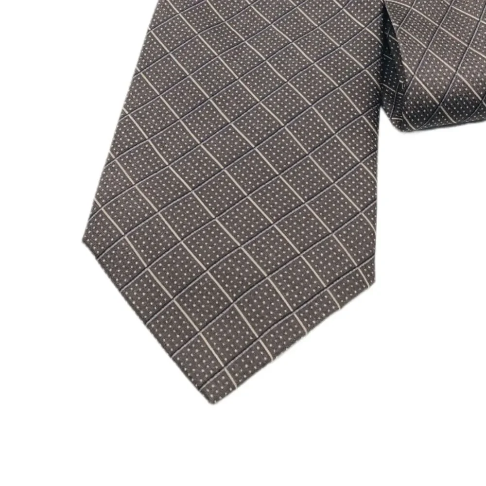 Nautica Silk Tie Mens 60” Gray Taupe Plaid Dot Designer Wide Elegant New